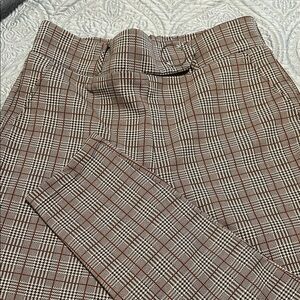 June & Hudson Plaid Trousers - Brown and White